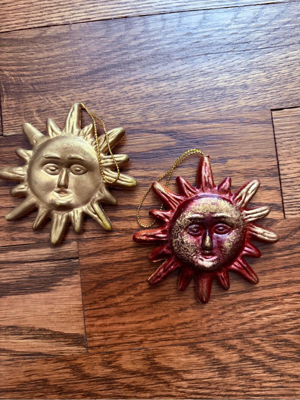 Lot of 2 Vintage Celestial Sun Whimsigoth Christmas Holiday Ornaments Red Gold